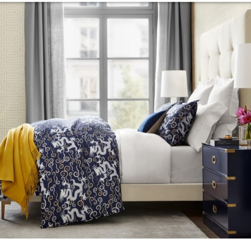 Williams Sonoma Rare Bixi Dragon Schumacher Linen KING Duvet & Shams